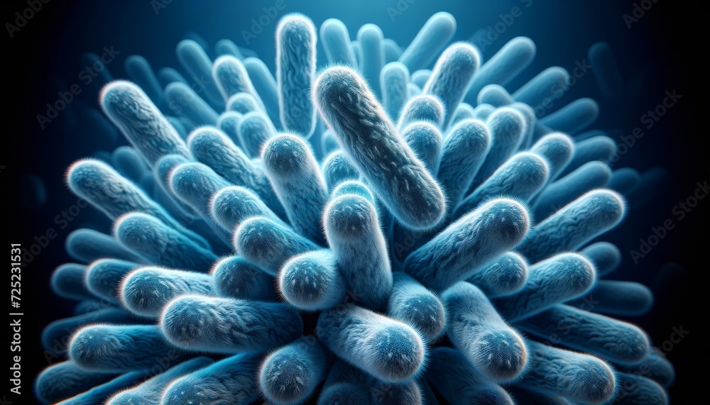 Aufkleber close-up view of numerous 3d-modeled bacteria with a vibrant blue color