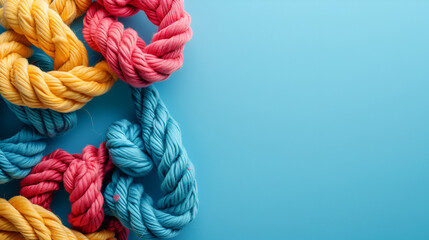 Colorful cotton rope toys for cat puppy dog on light background, generative ai