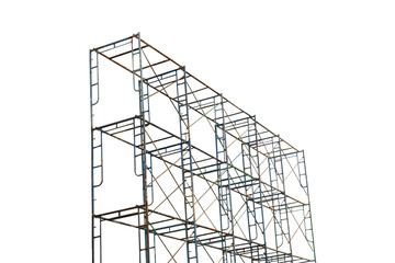 Isolated image of a photograph of many connected old outdoor scaffolding on a transparent background png file. - obrazy, fototapety, plakaty