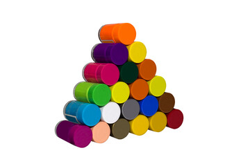 Isolated image of colorful poster paints used for art, arranged in large numbers on a transparent background png file.