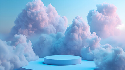 Cloud background podium blue, generative ai