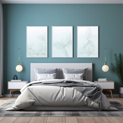 3 frame mockup in a modern and cozy minimalist bedroom