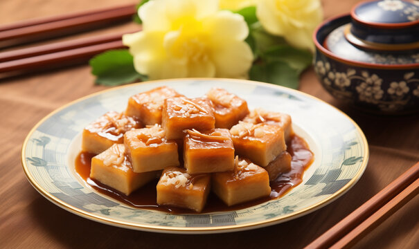 Traditional Chinese lunar new year celebration nian gao rice cakes