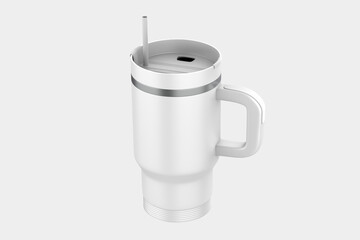 stainless steel tumbler and mug vacuum insulated double wall travel cup with lid isolated on white. 3d illustration