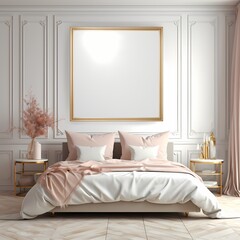 warm color wooden frame mockup in a modern luxury women bedroom 