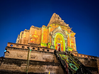 Loy Kratong 2022 Wat Chedi Luang Light Projection Show, in Chiang Mai, Thailand