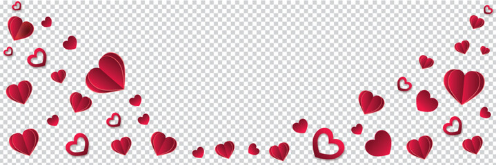 Love valentine background with pink petals of hearts on transparent background. Vector banner, postcard, background.The 14th of February. Vector EPS 10