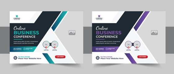 Horizontal business conference flyer template layout vector or Corporate company online live webinar and conference web banner design layout - obrazy, fototapety, plakaty