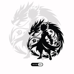 [ MEIJICRAFT ] Silhouette Dragon Monster Fantasy Mascot Logo Icon Illustration