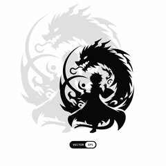 [ MEIJICRAFT ] Silhouette Dragon Monster Fantasy Mascot Logo Icon Illustration