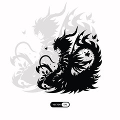 [ MEIJICRAFT ] Silhouette Dragon Monster Fantasy Mascot Logo Icon Illustration