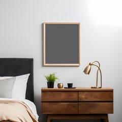  wooden frame mockup in a modern and cozy minimalist bedroom beside the bed