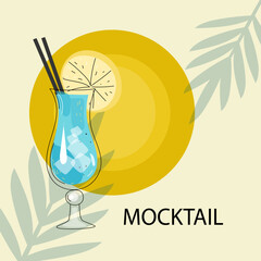 Mocktail with orange. Non-alcoholic cocktail with citrus fruits and mint. Beach kitchen. Cool summer drinks. Vector illustration in the flat style.