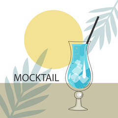 Mocktail with orange. Non-alcoholic cocktail with citrus fruits and mint. Beach kitchen. Cool summer drinks. Vector illustration in the flat style.
