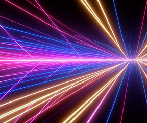 Digital graphic background of velocity lines or neon light in beige pink-blue tones.