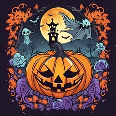 Halloween themed t shirt design ai generated