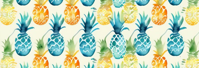 summer fruit pineapple pattern, seamless, design for fashion, fabric, textile, wallpaper, cover, web, packaging and all prints, pattern watercolor
