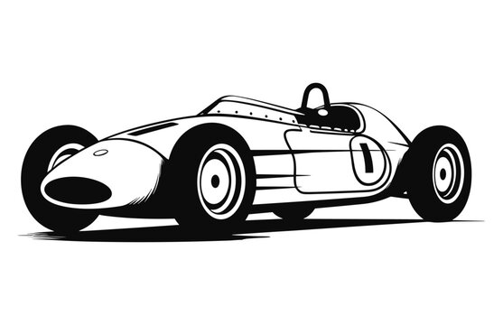 Vintage Racing car vector black outline silhouette Clipart