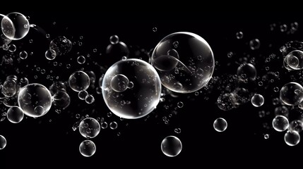 transparent bubbles on black background. generative ai