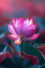A vivid fuchsia lotus flower, crimson solid color background,generative ai