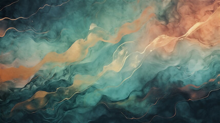 Celestial Currents: Golden Streaks Across Teal Canyons
