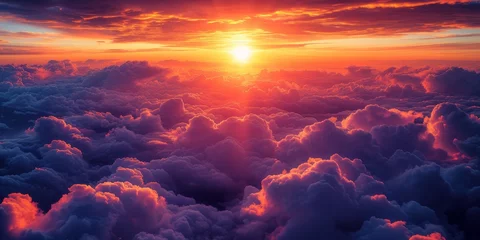 Schilderijen op glas Overwhelming Clouds Engulfing the Sun - Panoramic Ocean Sunset © Ross