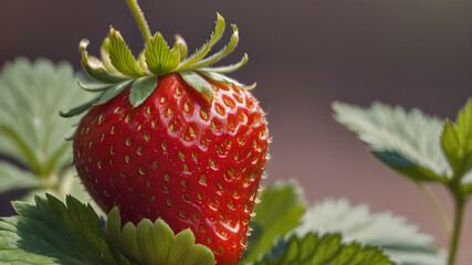 Organic strawberry in the garden, close up of an isolated strawberry 