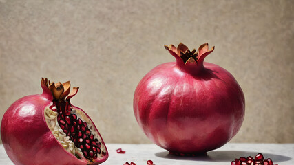 Organic pomegranate on a wooden background