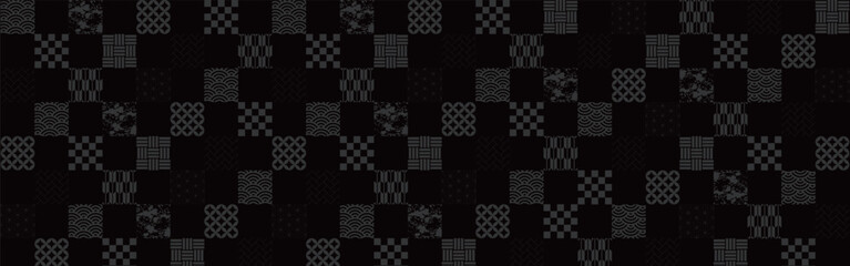 黒色ベースの和柄の市松模様の背景