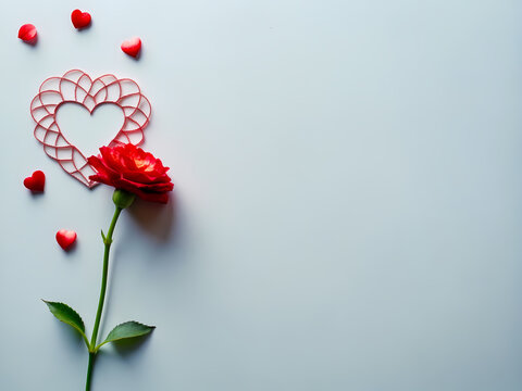 beautiful rose and heart on light bluw background