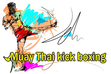 Muay Thai kick boxing sketch brush style