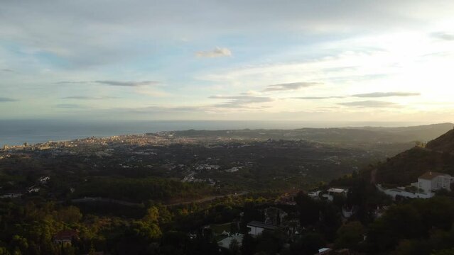 Beautiful coastline panorama from township of Mijas, Spain, aerial view