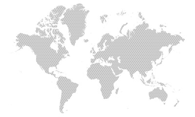 Grey hexagon geometric shapes on world map. Vector Illustration.