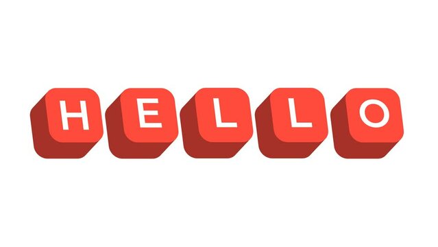Hello isometric text Animation with transparent background