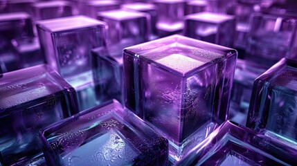 blue glass cube background 3d art image, in the style of light black and purple, energetic abstracts