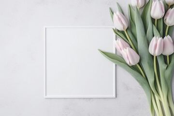 Gently Purple Tulips Creating a Serene Atmosphere, Perfect for Website Background or March 8 Women's Day Postcard, Softly Illuminating a Light Canvas with a Graceful Space for Your Words