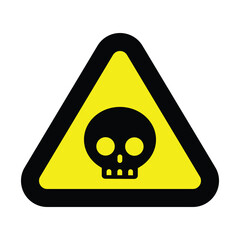 Obraz premium danger yellow triangle shapes skull warning sign of caution hazard traffic toxic poison icon symbol vector flat design for badges emblems website mobile isolated on white Background