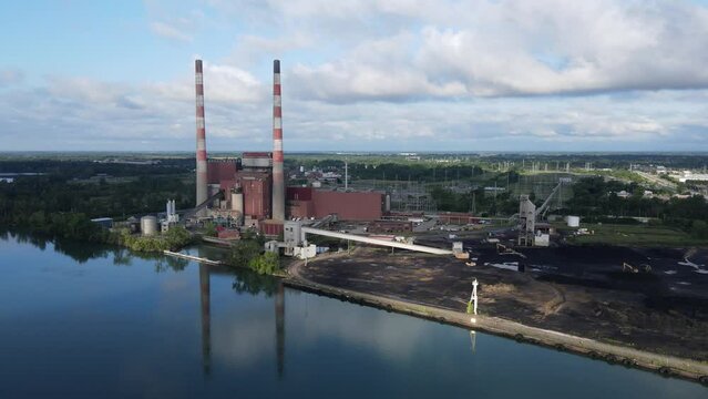 Trenton Channel Coal Power Plant on the coast of Detroit River, Michigan, USA