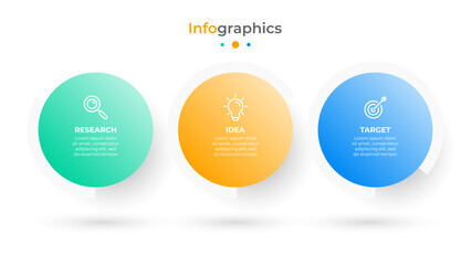 Business Infographic Circles elements. Timeline processes with 3 steps, options. Vector chart. - obrazy, fototapety, plakaty