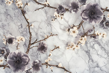 Spring white flowers on the marble background. 