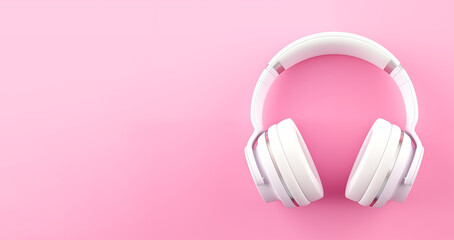 White headphones isolated on pink background. Place for text