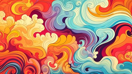 70s hippie background. Waves, eddies, swirling patterns. generative ai