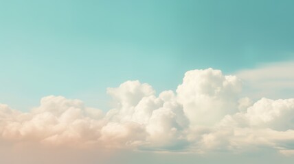 Beautiful sky on colorful gentle light day background. Sunny and fluffy clouds with pastel tone and...