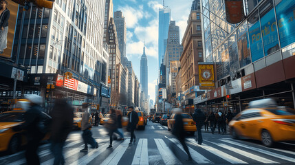 Vibrant Midday Traffic and Pedestrian Crossing in New York City
