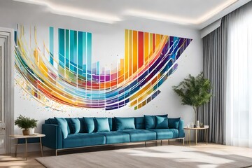 modern living room with dark blue long sofa