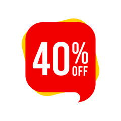 Discounts 40 percent off. Red and yellow template on white background. Vector illustration