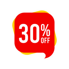 Discounts 30 percent off. Red and yellow template on white background. Vector illustration