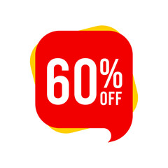 Discounts 60 percent off. Red and yellow template on white background. Vector illustration