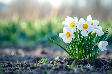 Spring Awakening: White Tulips in Sunlit Meadow