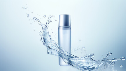 Mock up Cosmetic moisturizer essence skin care bottles with water splash for an advertising.